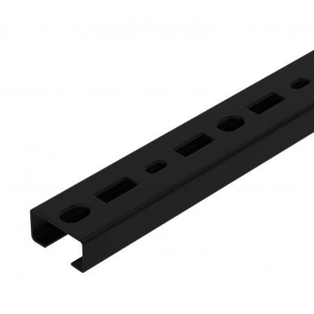 Profile rail, 17 mm slot, perforated, black 200 | 35 | 18 | 1,25 | acél | PES135 - Polyester | fekete; RAL 9005