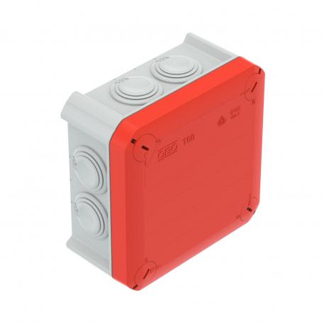 Leágazódoboz T 60, bevezető nyílásokkal 100x100x48 | 7 | IP66 | szürke / piros