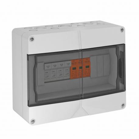 T1+T2 típusú generátor csatlakozódoboz, 4 db biztosítéktartóval 4 X 1 sztringhez