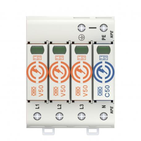 T1+T2 típusú SPD, V50, 3-pólus+NPE, 280 V 3+N/PE | 280 | IP20