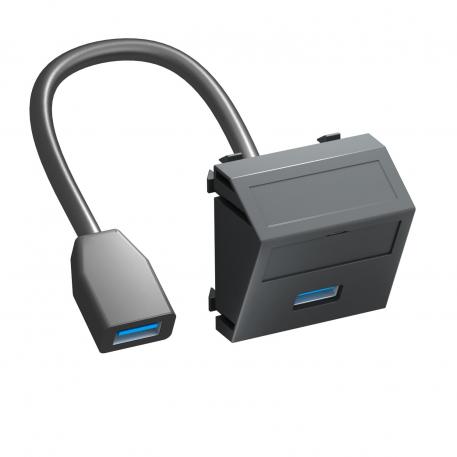 USB 2.0/3.0 csatlakozó, 1 modul, ferde kivitel, csatlakozó kábellel ferde |  | USB | szürkésfekete; RAL 7021