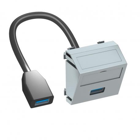 USB 2.0/3.0 csatlakozó, 1 modul, ferde kivitel, csatlakozó kábellel  |  | USB | festett alumínium
