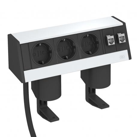 Deskbox DB, állítható rögzítő szeglettel, 3 csatlakozóaljzat, 2x RJ45 Cat6