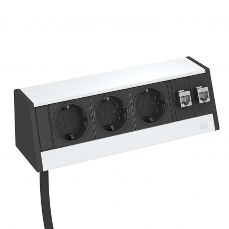 Deskbox DB, rögzítőanyagok nélkül, 3 csatlakozóaljzat, 2x RJ45 Cat6