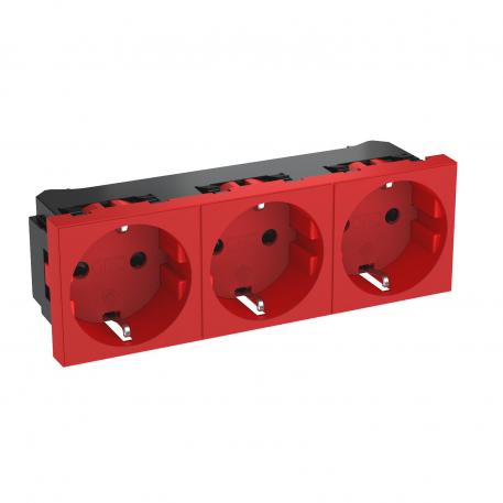 0° socket, protective contact, triple 3 | Triple 0° | piros; RAL 3001